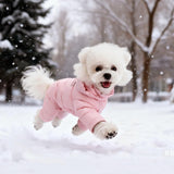 PawUnion White Duck Down Dog Coat - 4-Leg Coverage, Waterproof Windproof Warm Winter Snowsuit, Cotton Anti-Static Lining, Built-in Harness Hole for Small/Medium Dogs,Size 16(XXL) Pink