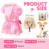 Huhumy 3 Pcs Halloween Princess Pet Costume Set, Pink Princess Pet Costume Including 1 Pink Dress, 1 Golden Wig, 1 Crown for Cosplay, Halloween Costumes, Small to Medium Body Types
