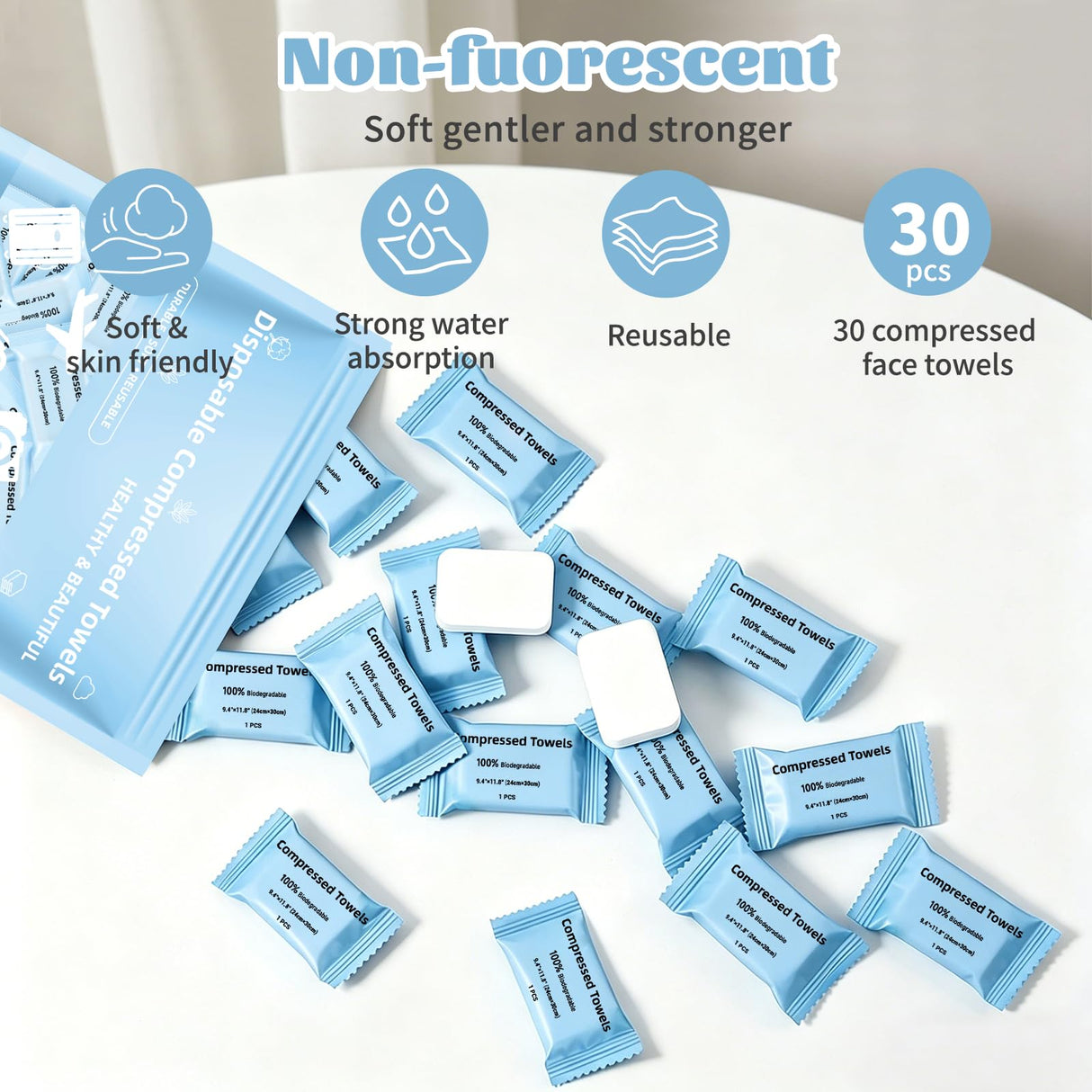 Compressed Towels, Large Size Disposable Face Compressed Towel, 30 PCS Ultra Soft Portable Washcloths Tablets Reusable for Travel, Camping, Hiking, Sport, Beauty, Home Hand Cloths, Outdoor