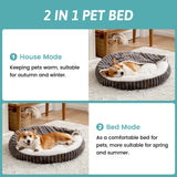 Small Dog Bed with Hooded Blanket, Round Fluffy Anti-Anxiety Pet Bed for Small Dogs & Medium Dogs, Cozy Donut Cuddler with Machine Washable Faux Fur & Anti-Slip Bottom(26"×26"×7",Grey)