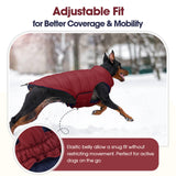 QBLEEV Reversible Dog Coat for Large Dogs, Waterproof Windproof Winter Jacket Keeps Big Breeds Warm & Dry, Adjustable Hook & Loop Puffer Vest, Wine Red, 3XL – Fits Labrador, Weimaraner, Great Dane