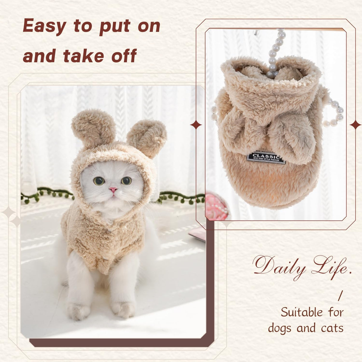 PayaSnug 3PCS Dog Hoodie with Bunny Ears, Plush Fleece Winter Pet Sweater with D-Ring, Warm Pet Coat for Small Dogs and Cat, Puppy Winter Clothes for Chihuahua, French Bulldogs, Yorkie(3PCS A, XXL)