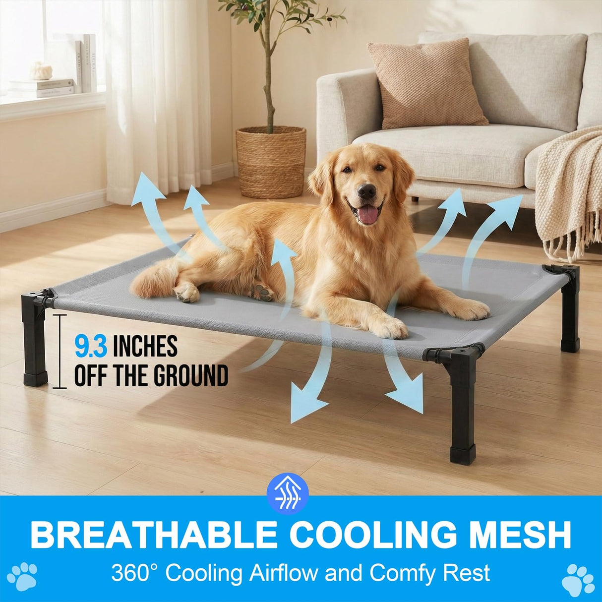 Elevated Dog Bed Raised Cooling Dog Cot for Large Dogs, Portable Indoor & Outdoor Pet Bed with No-Slip Feets Breathable Mesh Pet Bed for Camping Outdoor