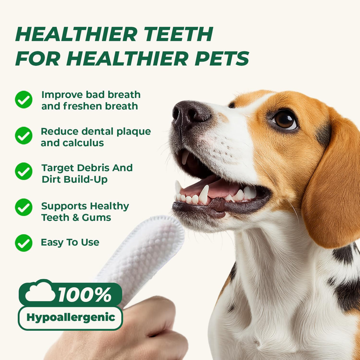 Pet Dental Finger Wipes for Dog & Cats, Remove Bad Breath by Removing Plaque and Tartar Buildup No-Rinse Dog Finger Toothbrush, Disposable Gentle Cleaning & Gum Care Pet Wipes, 50 Counts