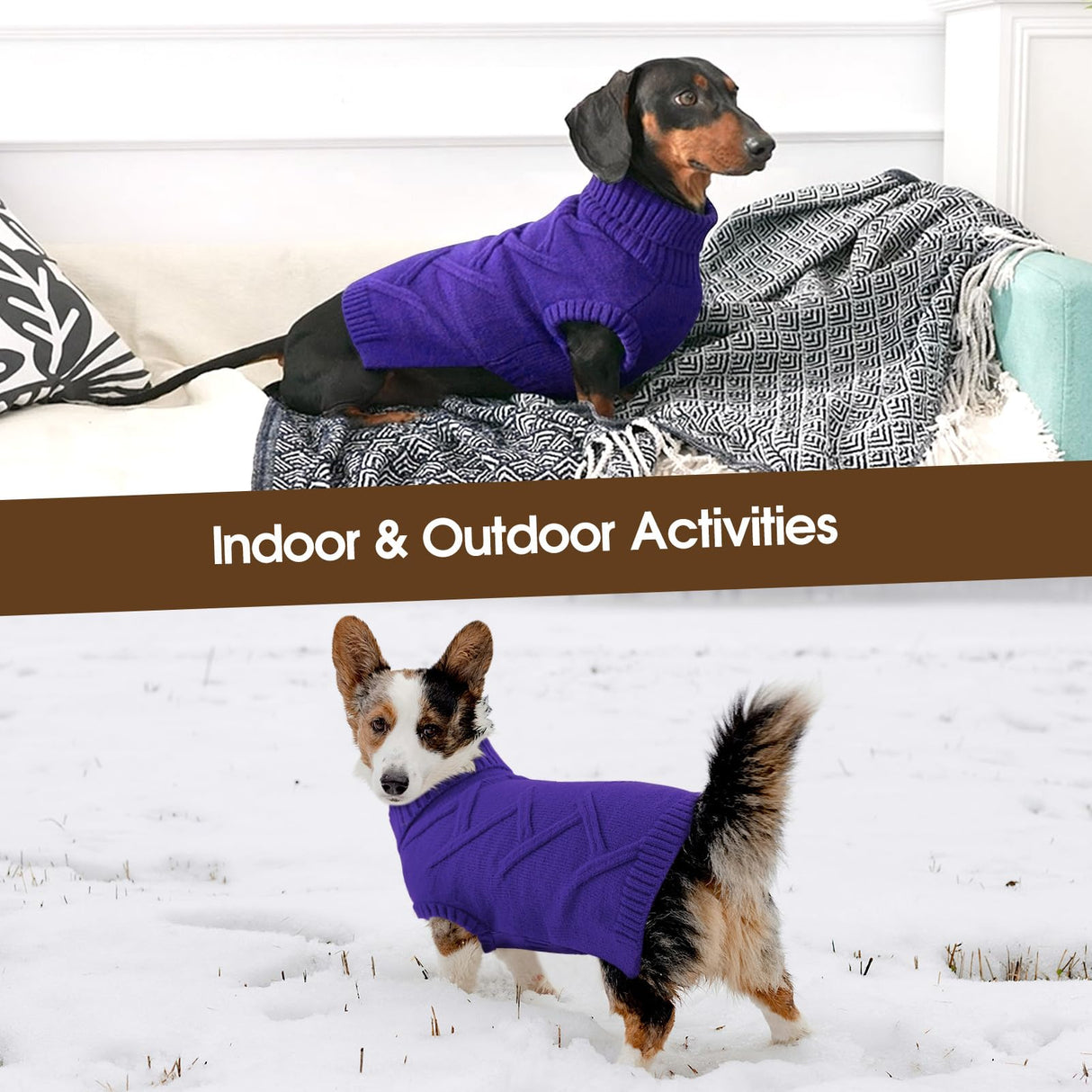 Queenmore Dog Sweaters for Medium Dogs Pit Bull Sweater for Dogs Boy Girl Winter Christmas Sleeveless Turtleneck Cable Knit Stretchy Sweatshirt Dog Sweaters Pet Clothes Xmas Outfits (Orchid, Medium)
