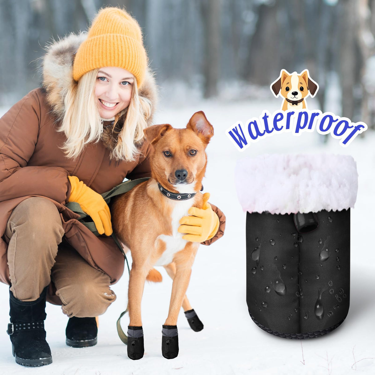 Weewooday 4 Sets 16 Pcs Waterproof Dog Shoes Rain Snow Boots Paw Protectors Breathable Dog Winter Boot Anti Slip Sock Shoe with Adjustable Drawstring for Pet(Black,Black,No. 2, 4x3.5cm)