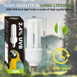 LUCKY HERP UVA UVB Light Bulb for Birds 2.4 UVB 20W Compact Flourescent Lamp for All Kinds Captive Birds