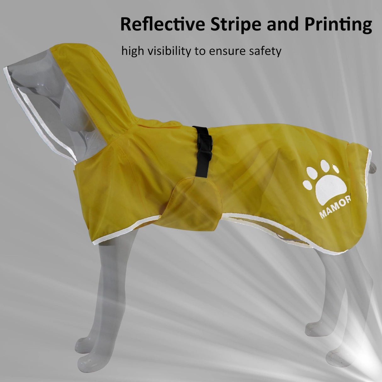 MAMORE Dog Raincoat Waterproof, Lightweight Adjustable Dog Rain Coat Hooded Poncho with Reflective Strip for Large Medium Small Dogs (Yellow, Large)