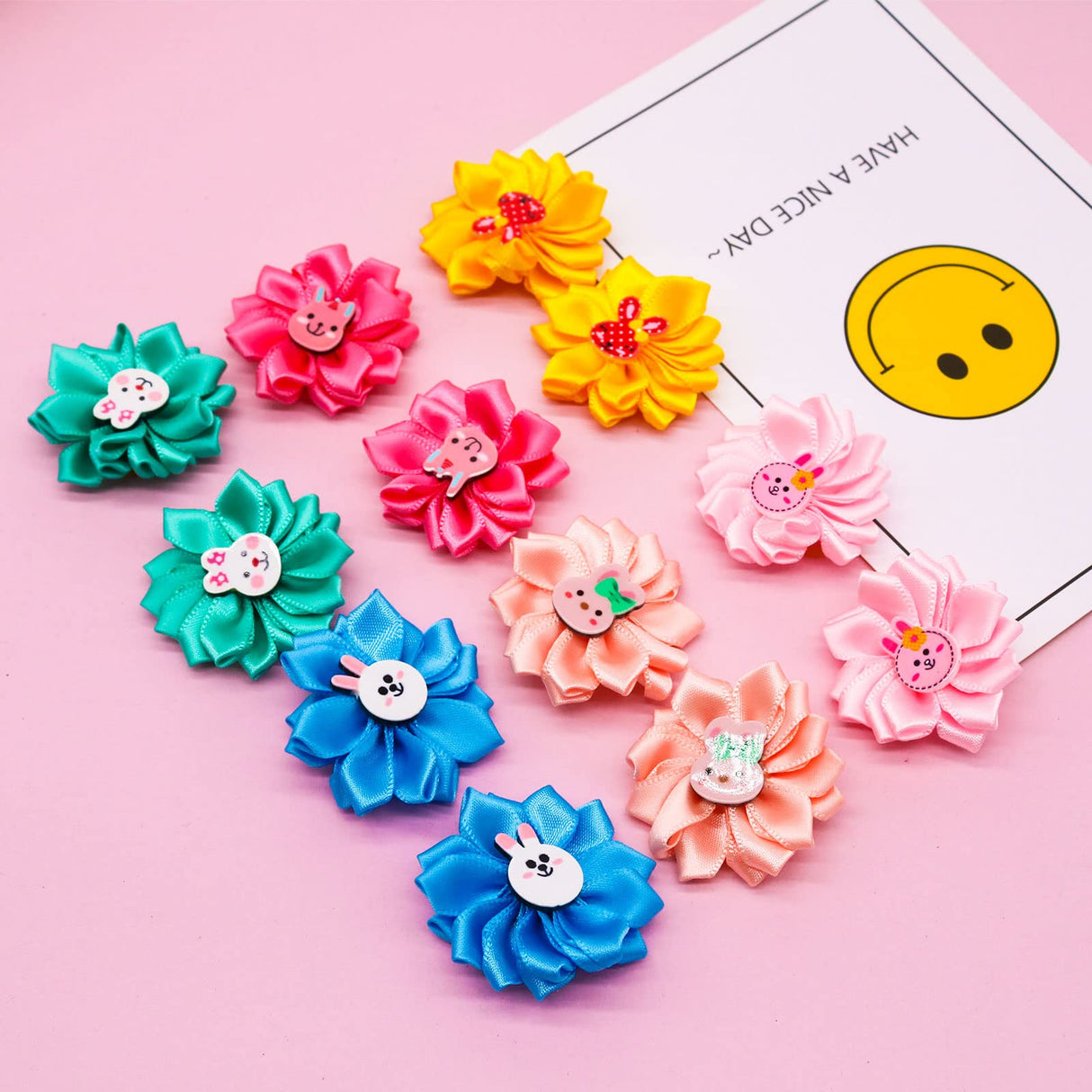 Mruq pet 80pcs Dog Flower Bows, Bulk Holiday Small Dog Hair Bows with Rubber Bands, Mix Cute Bunny Pattern Puppy Dog Bows for Festival Pet Dog Cat Hair Grooming Accessories