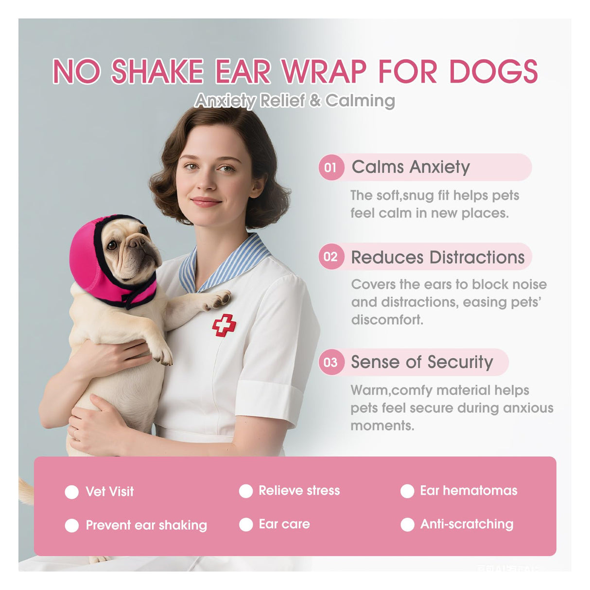 AuraPaw Dog Calming Hoodie for Noise Reduction Anxiety Relief,Dogs Ear Head Cover,No Shake Ear Wraps for Dogs,Dog Ear Headband Muffs Head Wraps for Grooming Firework Force Drying,Rosered,L