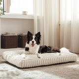 XL Dog Bed, Flat Pet Beds with Removable Washable Cover, Pet Mat Cute Dog Crate Bed Thick Shredded Chopped Crate Foam & Anti Slip Bottom for Indoor, 42"x27"x4" Cream