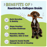 Pawstruck Natural Large 10-13” Beef Collagen Braids for Dogs – Long-Lasting Rawhide & Bully Stick Alternative, with Chondroitin & Glucosamine – 3 Pack