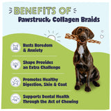 Pawstruck Natural Large 10-13” Beef Collagen Braids for Dogs – Long-Lasting Rawhide & Bully Stick Alternative, with Chondroitin & Glucosamine – 3 Pack