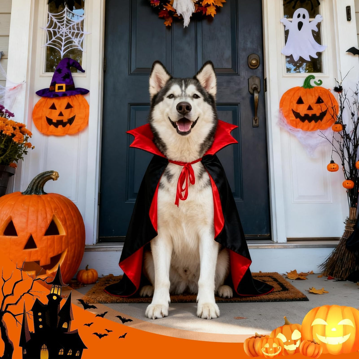 Olanrun Dog Costume - Dog Halloween Costumes Vampire Cloak, Wizard Outfit, Witch Cosplay Apparel Cape - Funny Party Dress Up Halloween Pet Costumes for Large Dogs (Black Red)