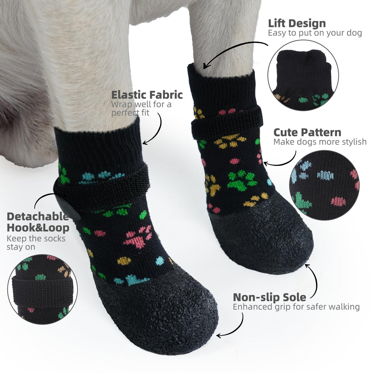 PUPTECK Anti Slip Dogs Shoes for Hot/Cold Pavement, Senior Booties, Rubber Boots & Paw Protectors for Small Medium Large Size Dogs to Prevent Licking, Grippy Socks for Hardwood Floors, Paw, XL