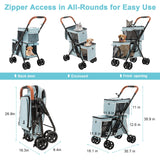 LPOTIUS Double Pet Stroller for Dogs and Cats, One-Hand Folding Dog Stroller Travel Carriage for Small Medium Dogs Cats, 4 Wheels, Blue