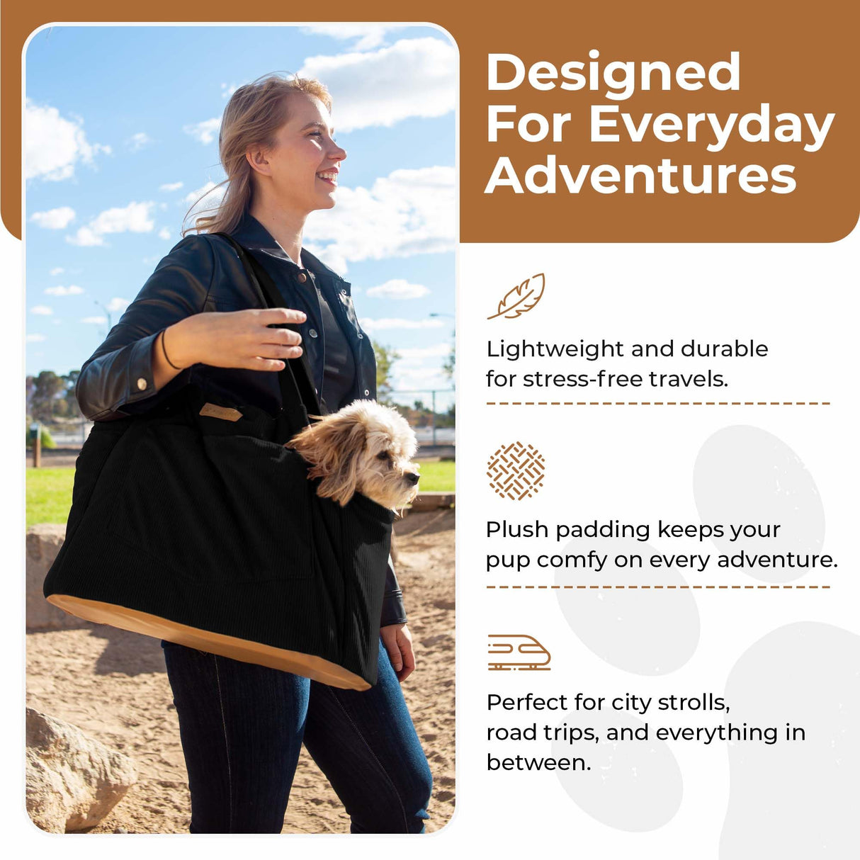 NoblePup Plush Corduroy Dog Purse Carrier for Small Dogs – Soft Dog Tote with Safety Harness Clip, Lightweight Travel Bag for Puppies and Small Pets (Brown)