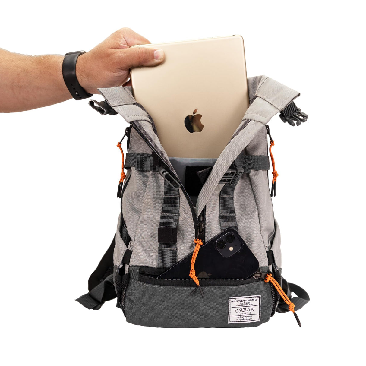 K9 Sport Sack Urban 3 - X-Small, Concrete - Ideal for Dogs with 9-12” Back Length - Dual-Use, Backpack-Style Carrier + Everyday Pack