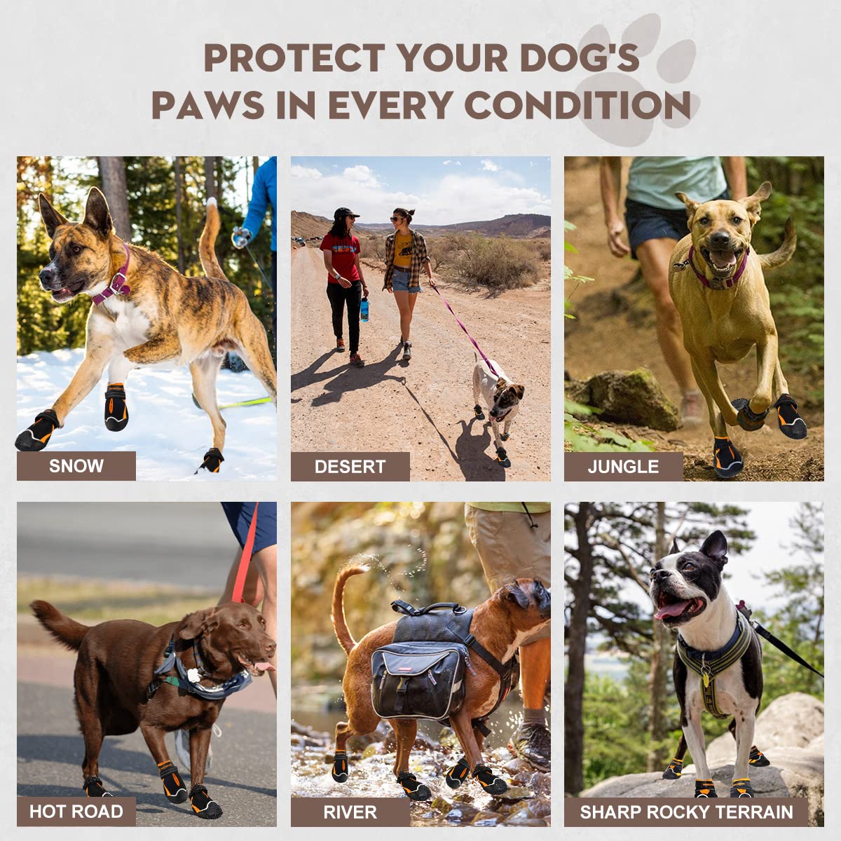 Boxxberk Dog Boots for Large Dogs,Waterproof Dog Booties for Winter Snow,Anti-Slip Dog Shoes Paw Protector with Reflective Strap for Hot Pavement,Hardwood Floor,Outdoor Hiking (Black, 2.75")