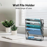JMHUD 5 Tier Wall File Organizer - Hanging File Organizer with 5 Hooks, Mail Holder Wall Mounted for Papers, Folders, Magazines, Bills, Office&School Organization, Black