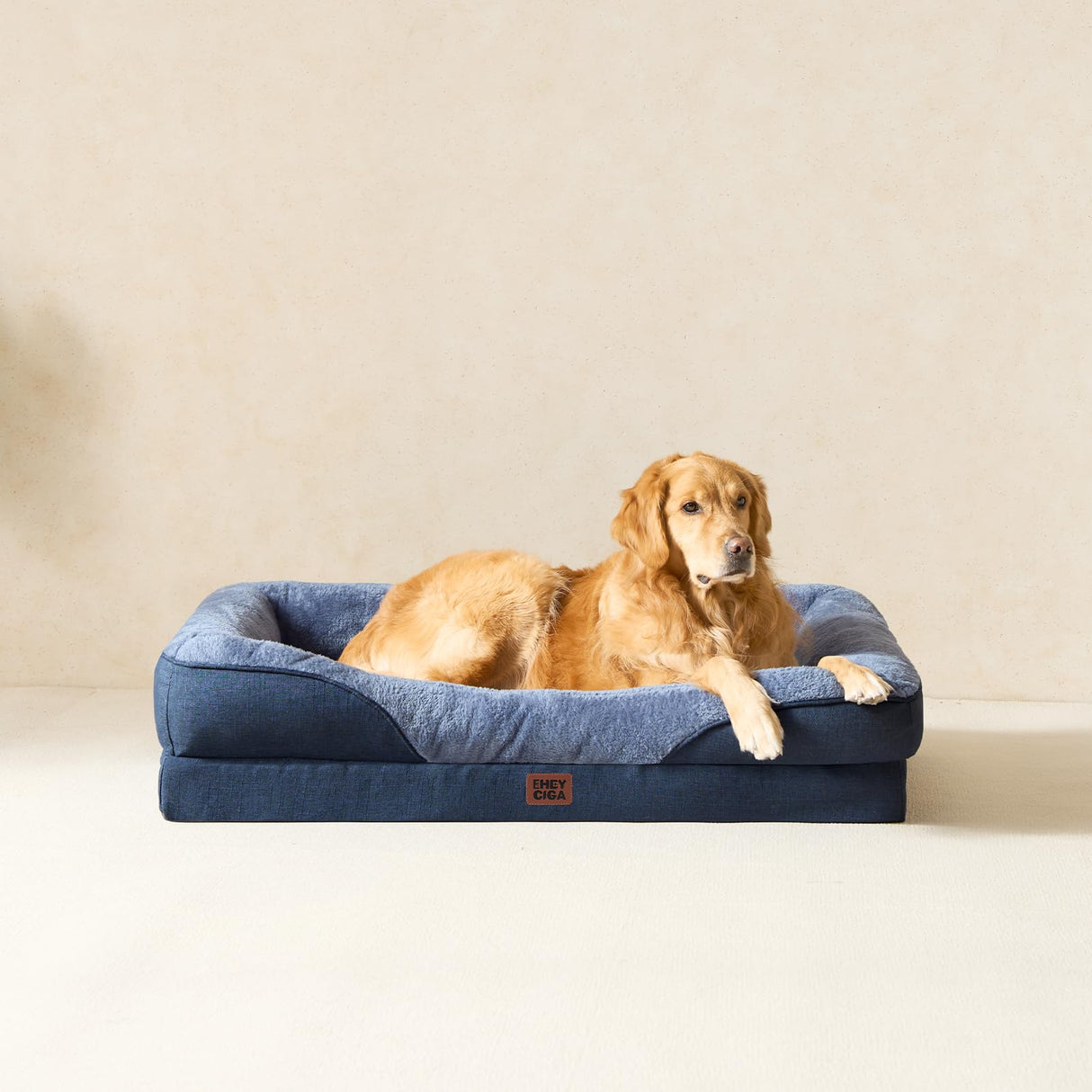 EHEYCIGA Orthopedic Dog Bed for Medium Dog, 30x20x6.5 Inch Memory Foam Dog Couch Bed with Sides, Waterproof Liner & Washable Removable Cover, Bolster Pet Sofa, Navy