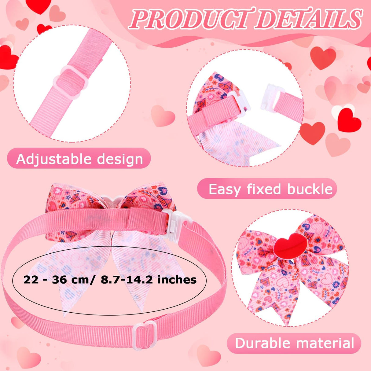 Huhumy 100 Pcs Valentine's Day Dog Bow Tie Collar Bulk Valentine's Day Dog Bow Tie Adjustable Heart Puppy Neckties Collars for Small Medium Pet Grooming Accessories Puppy Supply