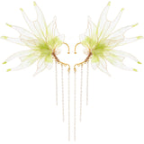 FRESHME Mermaid Elf Ear Cuffs - Fairy Ears Elven Mermaid Green Auricular Fins Earring with Tassel Non Piercing Ear Clips Dress Up Cosplay Renaissance Christmas Halloween Accessories for Women Adult
