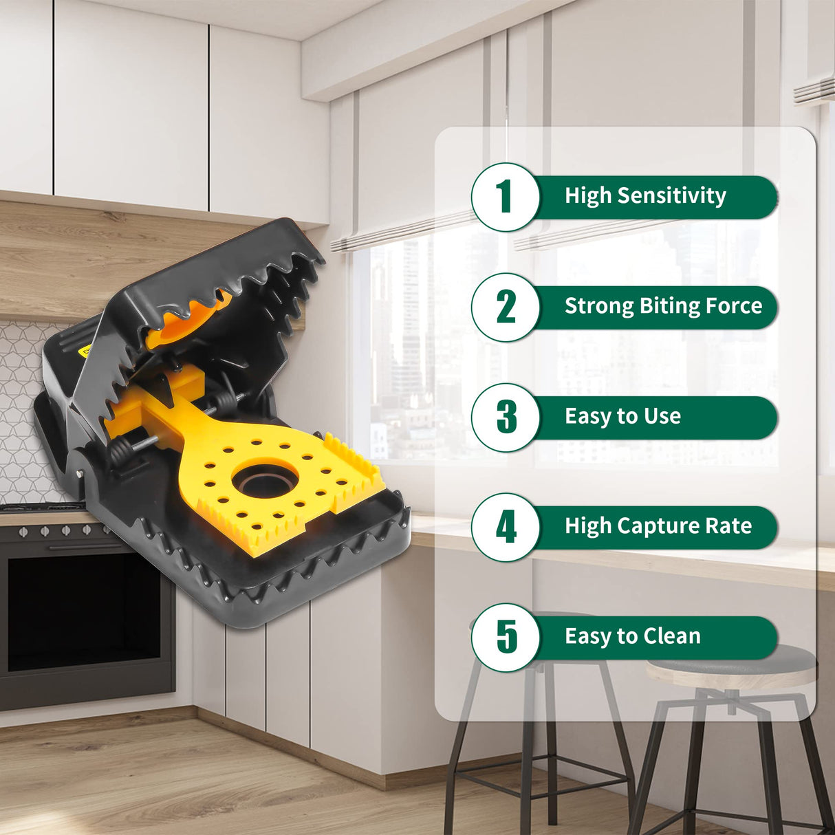 SZHLUX 4 Pack Mouse Traps, Mouse Traps Indoor for Home, Small Mice Trap and Reusable Mouse Trap (Large), Black