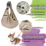 NATUYA Pet Dog Sling Carrier - Dog Sling with Net Bag for Carrier Dogs Cats-Hands Free Pet Bag-Buckle net Pocket pet Bag (Khaki)