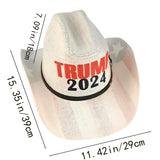 Generic Trump 2024 Western Cowboy Hat, American Flag Cowboy Hat for Men and Women, Wide Brim Straw Cowboy and Cowgirl Hat, Classic Outdoor Sunshade Cowboy Hats with Belt Buckle Multicolor
