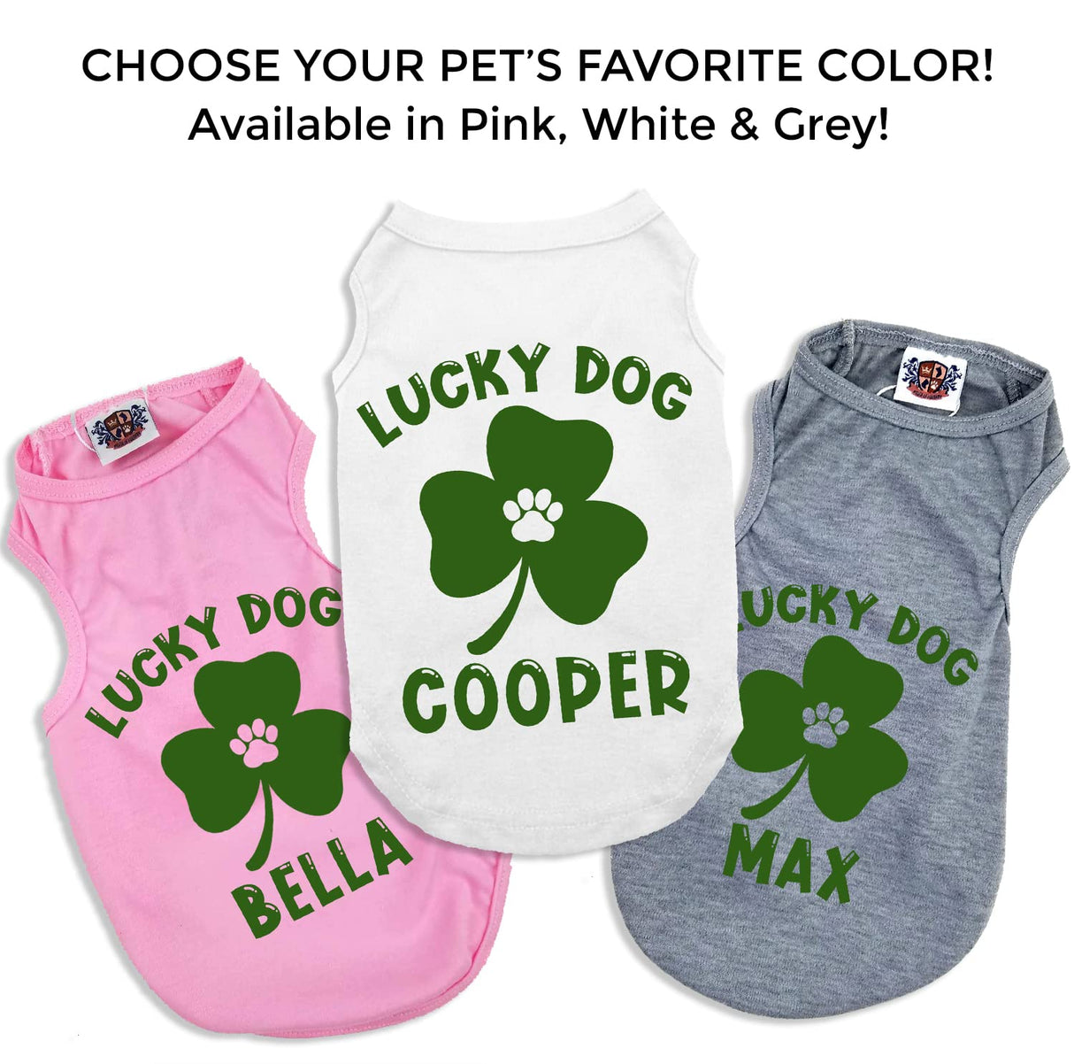 Lucky Dog Personalized Dog Shirt, Cute St. Patrick's Day Dog Shirt, Green Clover St. Patty's Day Shirt for Dogs, St. Patrick's Day Shirt for Dogs, Clothes for Pets (3XL 38-55 lbs)