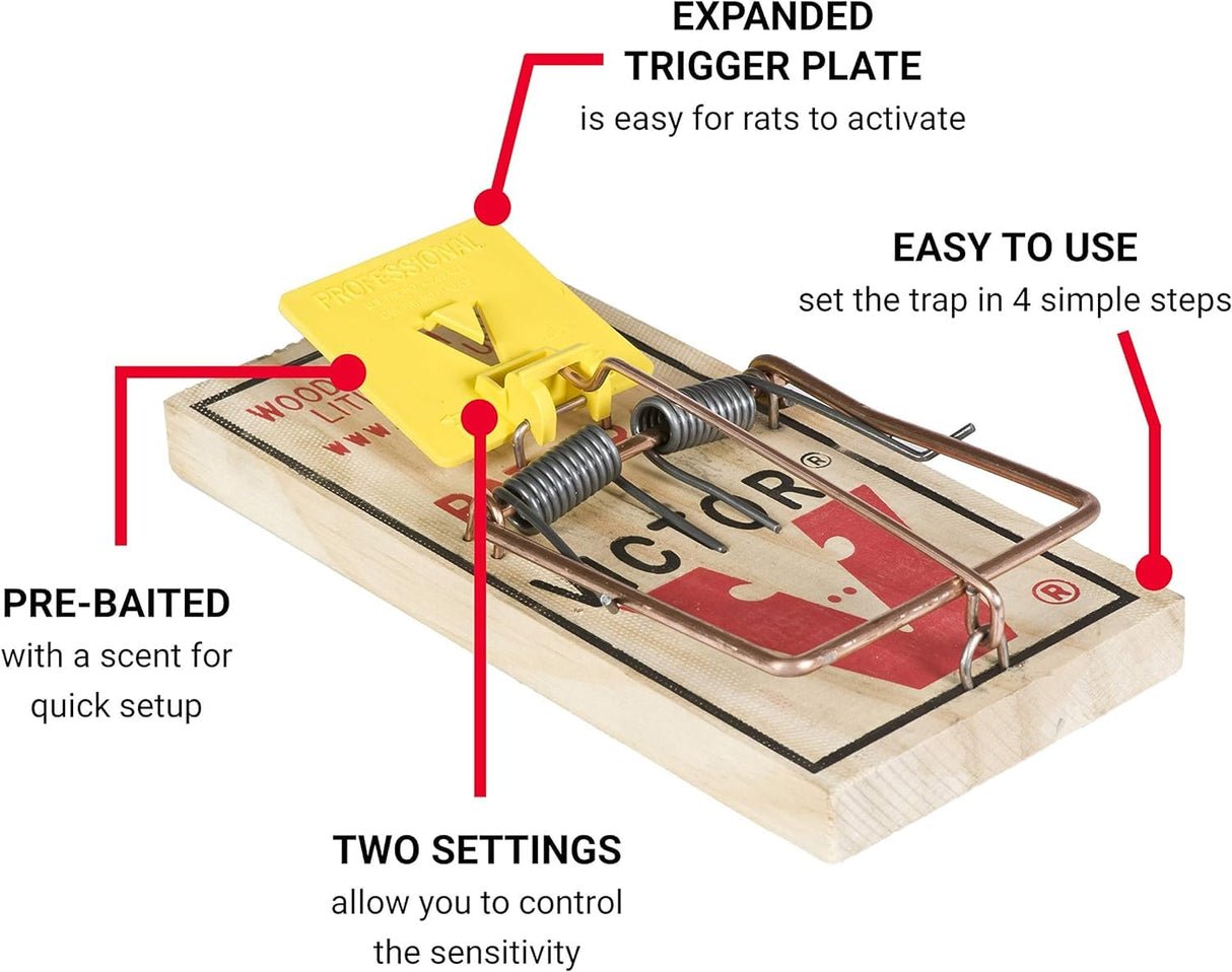 Victor M205 Easy Set Plastic Pedal Sustainably Sourced FSC Wood Humane Snap Rat Trap (Pack of 3)