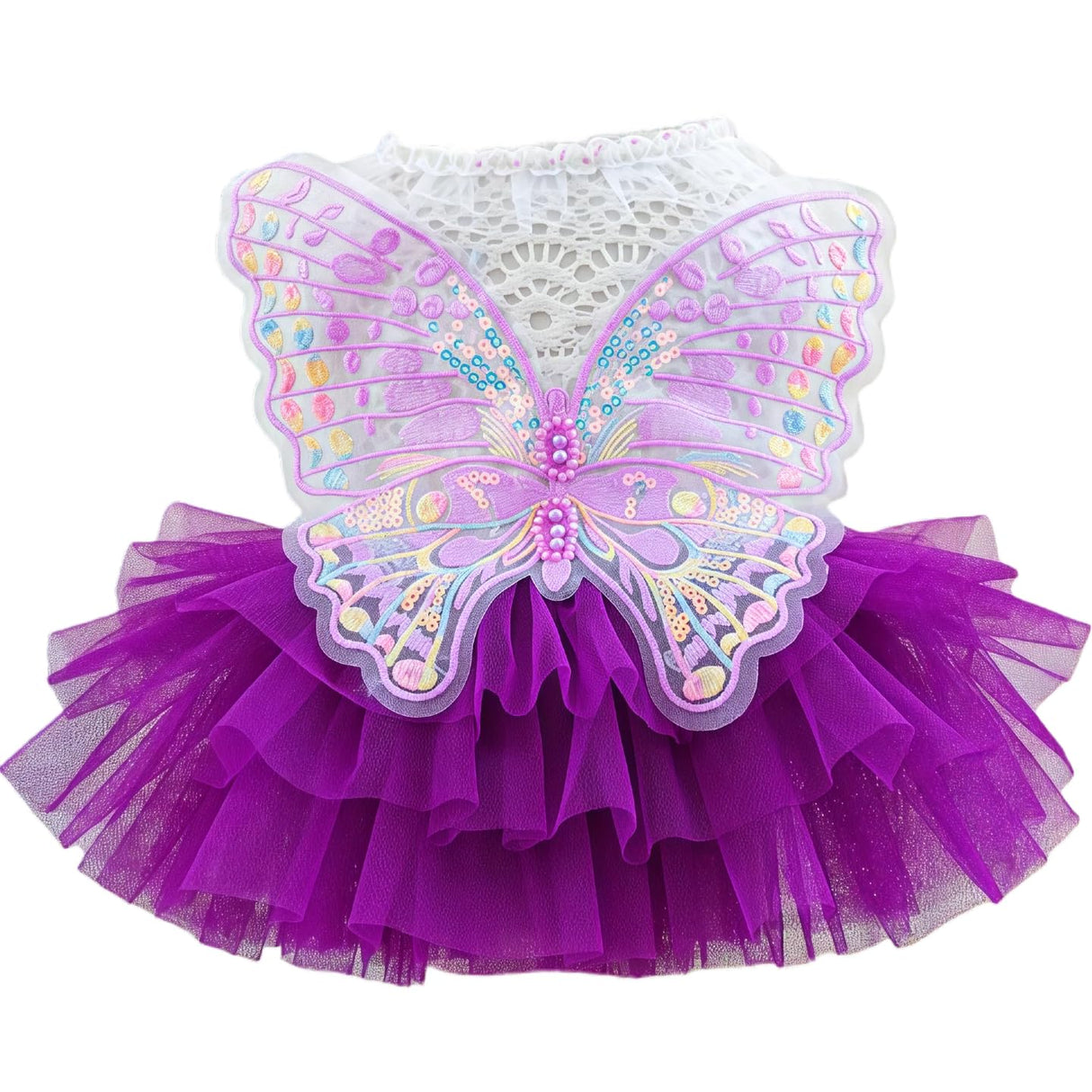 Dog Fairy Costume with Butterfly Wings, Cat Princess Dress for Small Dogs Girls, White Lace Knit Top and Purple Tulle Skirt, Fairy Wings for Dogs Halloween Outfit 14.3-17.6lbs (Purple,XL)