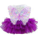 Dog Fairy Costume with Butterfly Wings, Cat Princess Dress for Small Dogs Girls, White Lace Knit Top and Purple Tulle Skirt, Fairy Wings for Dogs Halloween Outfit 14.3-17.6lbs (Purple,XL)