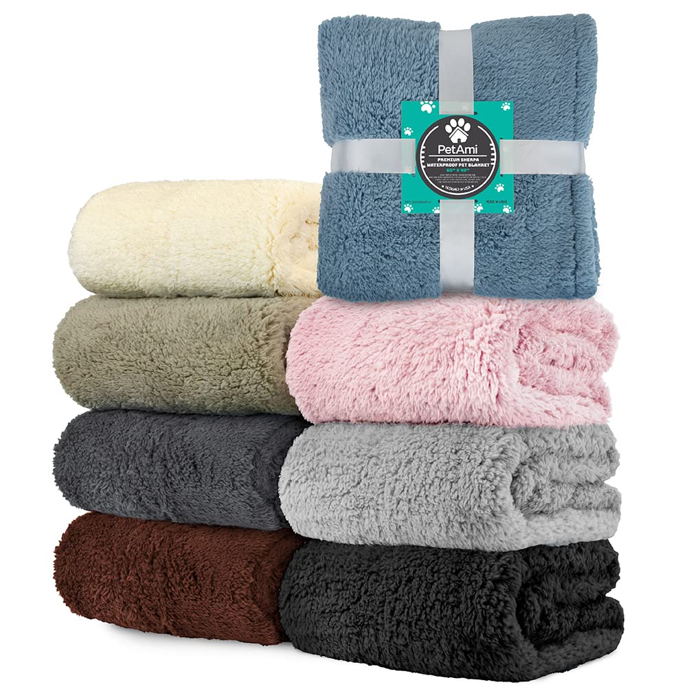 PetAmi Fluffy Waterproof Dog Blanket for Small Medium Dogs, Soft Warm Pet Sherpa Throw Pee Proof Couch Cover, Reversible Cat Puppy Bed Blanket Sofa Protector, Plush Washable Pad (Black, 29x40)