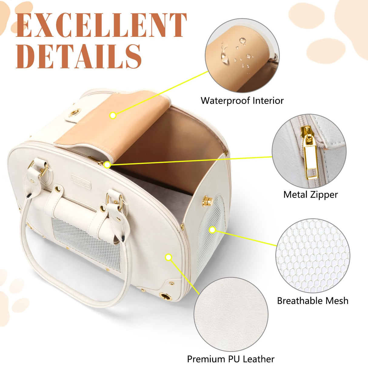 PetsHome Dog Carrier Purse, Pet Carrier, Waterproof Premium Leather Pet Travel Portable Bag for Cat and Small Dog Home & Outdoor Medium Beige