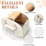 PetsHome Dog Carrier Purse, Pet Carrier, Waterproof Premium Leather Pet Travel Portable Bag for Cat and Small Dog Home & Outdoor Medium Beige