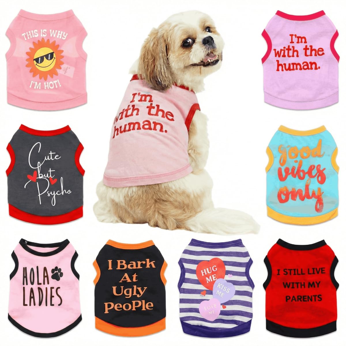 8 Pack Dog T-Shirt Clothes for Small Dogs Girls Puppy Shirts Summer Breathable Chihuahua Yorkie Apparel, Small