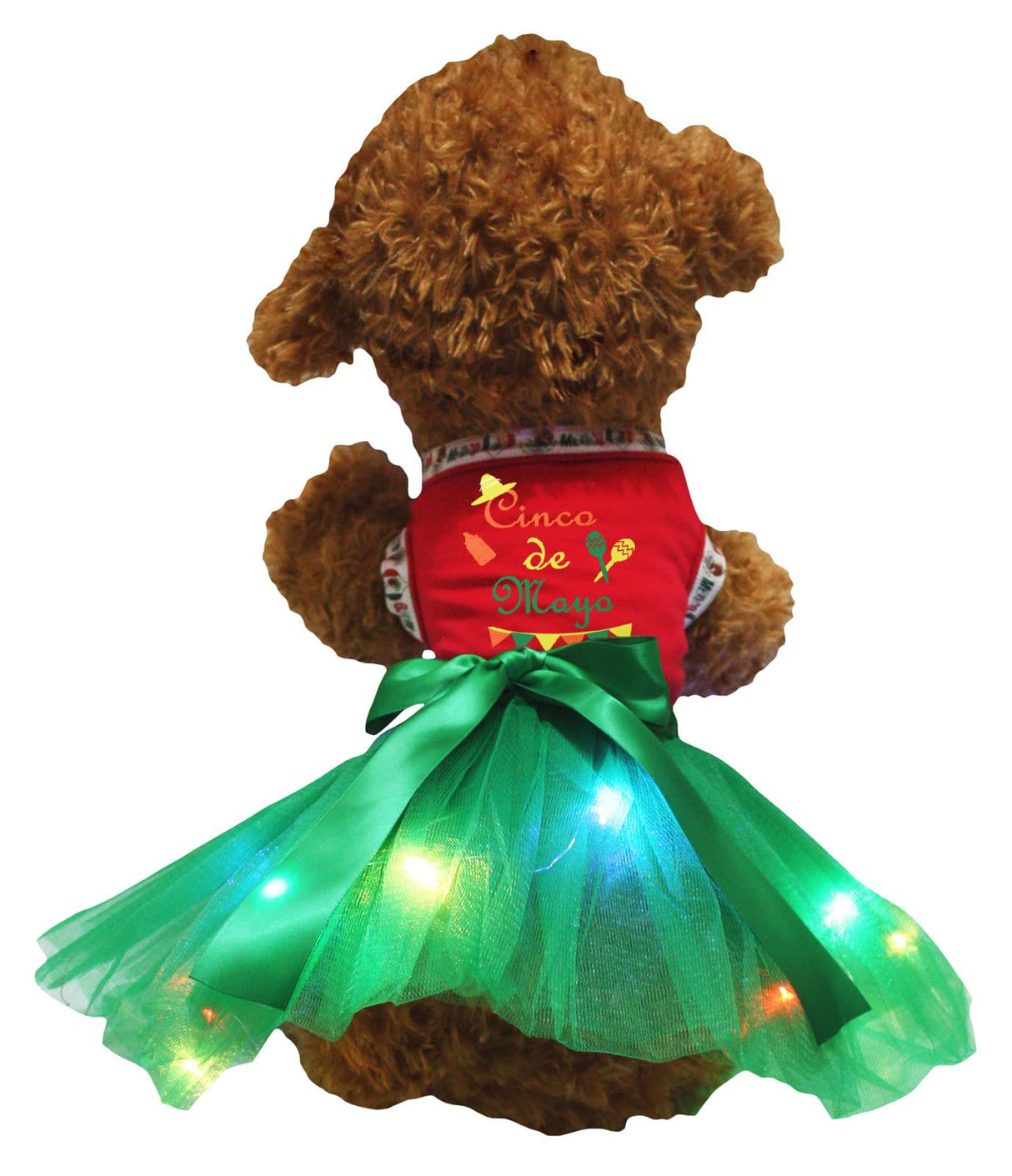 Petitebella Cinco De Mayo Carnival Style Puppy Dog Dress (Red/Green LED, X-Small)
