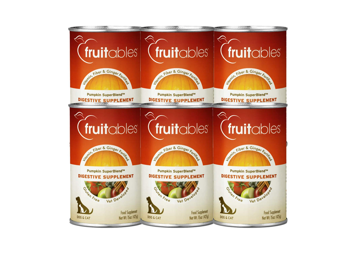 Fruitables Pumpkin Digestive Supplement - Made with Pumpkin for Dogs - Healthy Fiber Supplement for Pet Nutrition - 15 Ounces (6 Pack)
