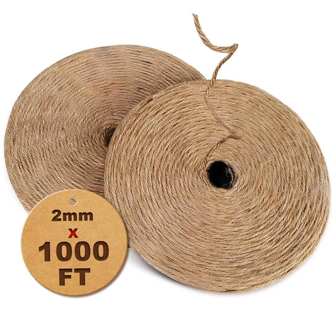 1000FT Natural Jute Twine String Bulk Hemp Rope Cord for Crafts Gardening Gift Wrapping Wedding Décor Packing Material Burlap Ribbon Christmas Knitting Macrame Decoration (Brown 2mm* 1000ft)