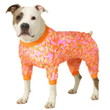 LovinPet Pj for Large Dog, Anti Licking Shirt, Wound Care Post Surgery Dogs Pajamas, Lightweight Stretchy Skin-Friendly Fabric, Orange Daisy Print, Large Dog Pjs, Use for Travel, Parties, Orange L