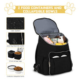 BAGLHER Travel Dog Backpack - Detachable Travel Dog Food Container for Pet Supplies Dog Gear Backpack,Dog Bag for Traveling with 2 Silicone Collapsible Bowls and 2 Food Baskets Black