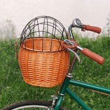 Wicker Bike Basket for Small Dogs Cats Pet Carrier Front Basket with Wire Mesh Cover (Honey Color)