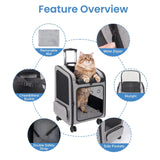VERSMELO Extra Large Pet Carrier Backpack with Wheels Cats Under 30 Lbs, for Dogs Puppies Rabbits Other Animals Under 25 Lbs, Great for Travel/Hiking/Outdoor Use