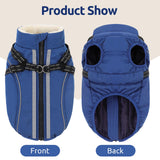 Dog Winter Coat with Harness Built in Warm Puffer Dog Jackets for Small Medium Large Dogs Windproof Waterproof Outfit with Plush Lining and Reflective Stripes (Blue, L)