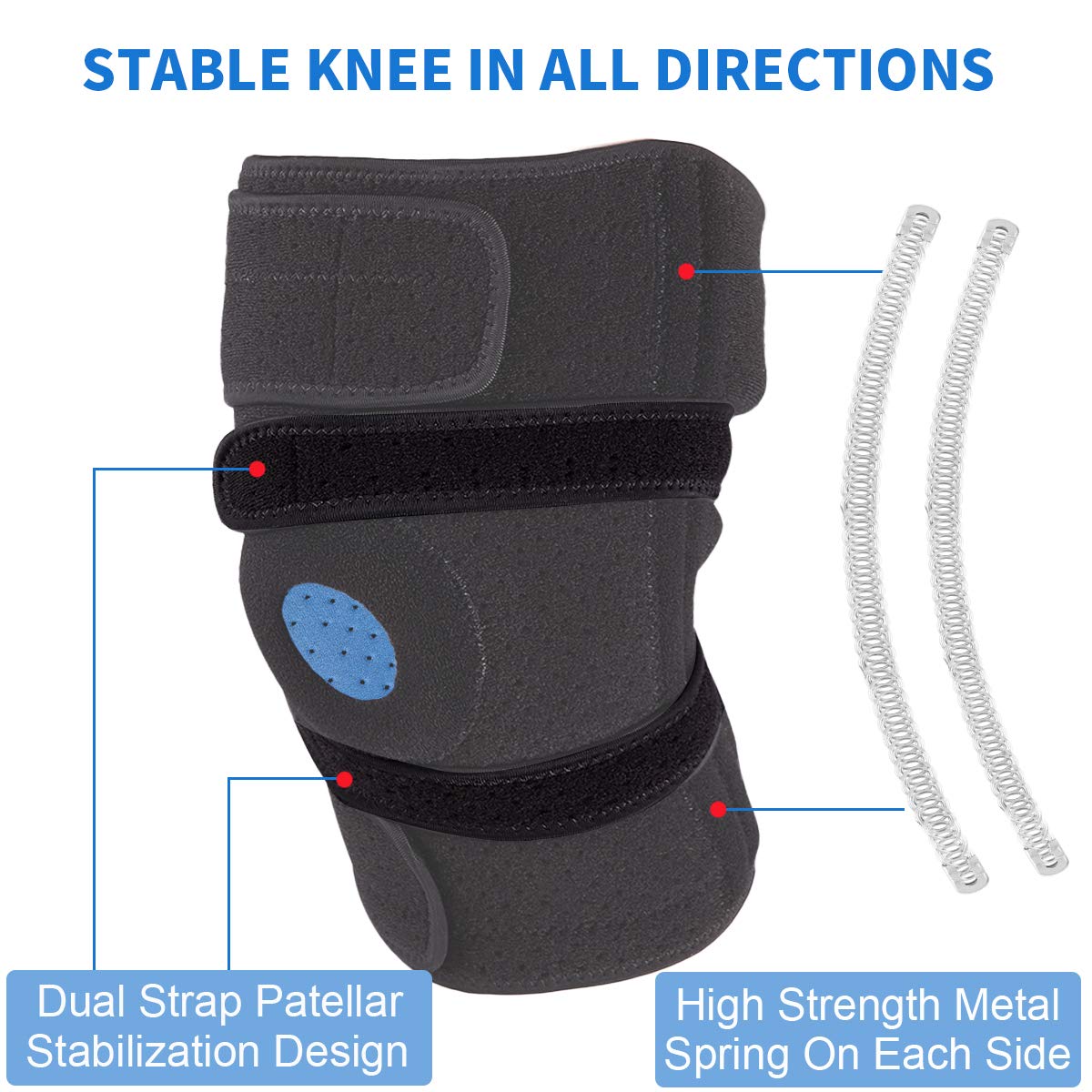 Nvorliy Plus Size Knee Brace for Knee Pain, Extra Large Knee Brace for Women and Men, Adjustable Knee Support with Side Stabilizers for Knee Pain Relief, Arthritis, ACL, LCL, MCL, Injury Recovery (3XL/4XL, Black)