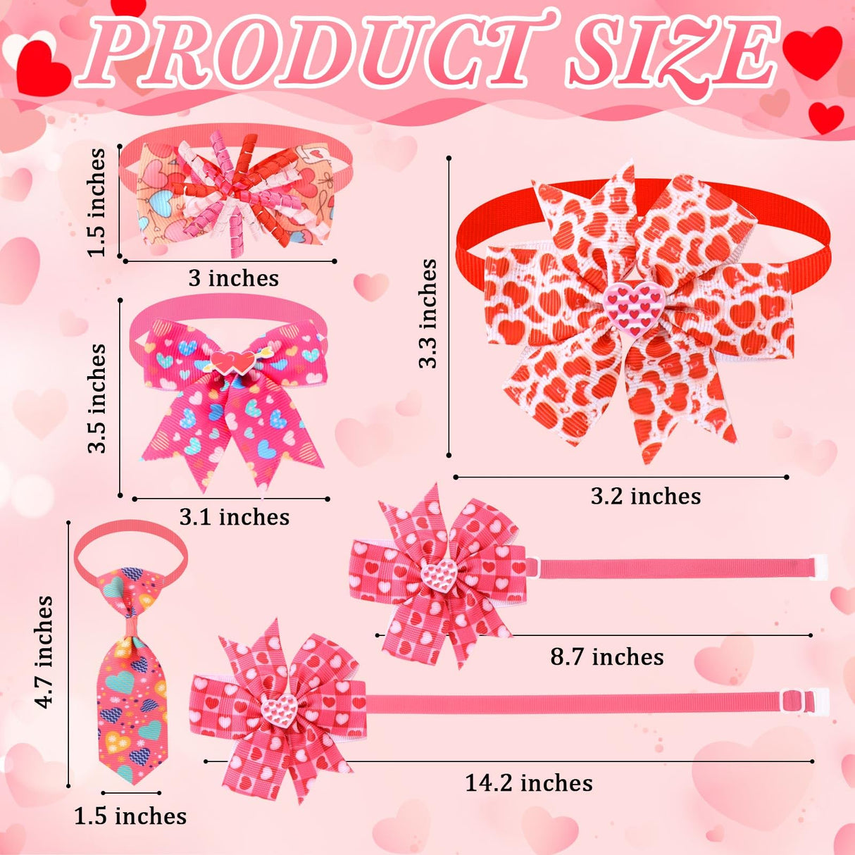 Huhumy 100 Pcs Valentine's Day Dog Bow Tie Collar Bulk Valentine's Day Dog Bow Tie Adjustable Heart Puppy Neckties Collars for Small Medium Pet Grooming Accessories Puppy Supply