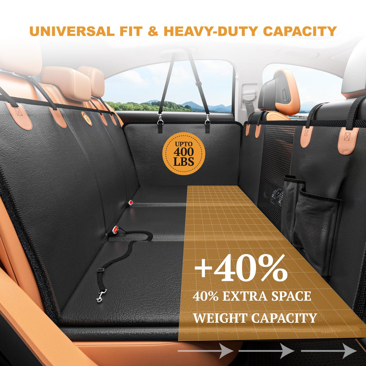 KARMNEEV Dog Seat Extender for Cars, Heavy-Duty Waterproof Dog Travel Back Seat Bridge, Anti-Scratch, Easy-Clean Surface, Designed for SUV and Truck Owners with Active Dogs, 400lb Max Load