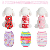 6 Pcs Puppy Clothes for Christmas Winter Warm Cute Pet Sweaters Flannel Dog Vest Paw Print Cat Clothes for Chihuahua Dachshunds Male Female Puppy(Animal Pattern,L(Body Length:13.8” Chest:17.7”))